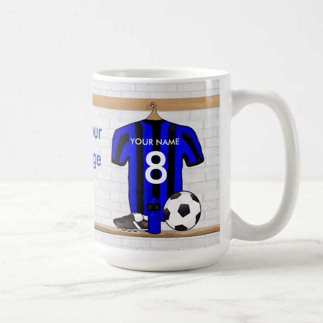 Taza De Café Jersey de fútbol negro y azul personalizado (Derecha)