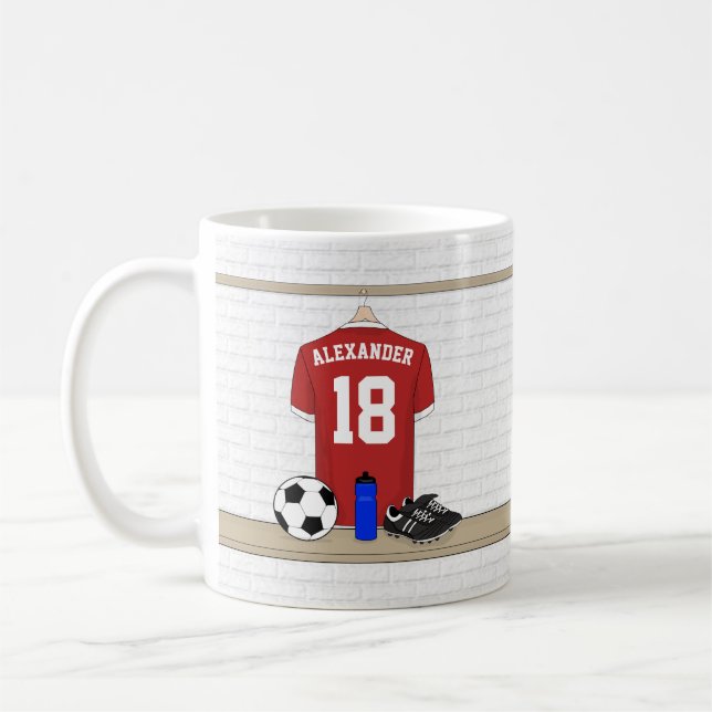 Taza De Café Jersey de fútbol rojo y blanco personalizado (Izquierda)