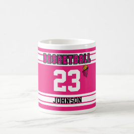 Taza De Café Jersey deportivo de baloncesto blanco y rosa calie
