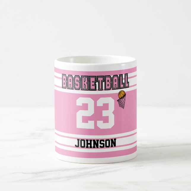 Taza De Café Jersey rosado y blanco del baloncesto (Centro)