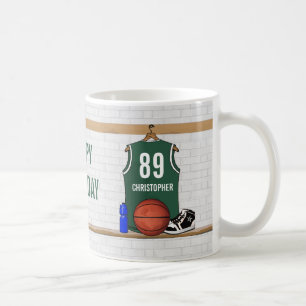 Taza De Café Jersey verde y blanco personalizado del baloncesto