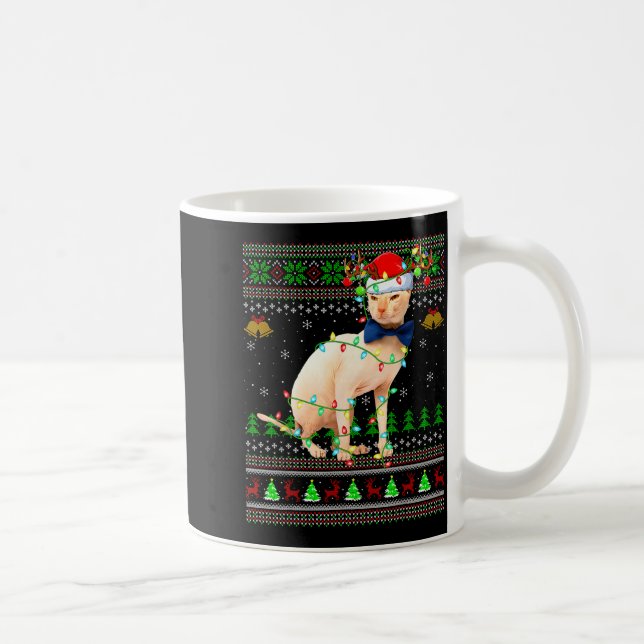 Taza De Café Jerseys Navideños Feos de Gato Sphynx Fiesta Santa (Derecha)