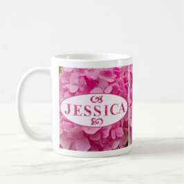 Taza De Café "Jessica" Elegante Hidrangea Rosa Floral Letras fl