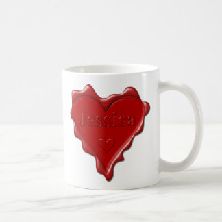 Taza De Café Jessica. Sello rojo de la cera del corazón con