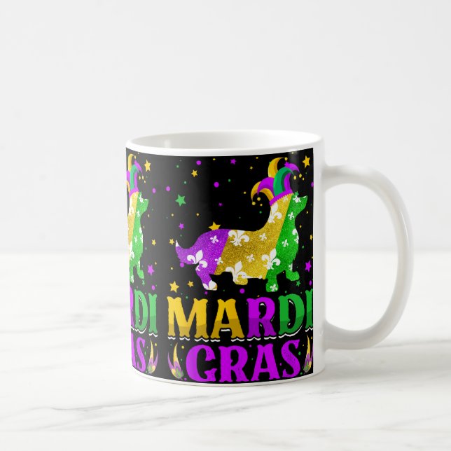 Taza De Café Jester del Carnaval Mardi Gras Corgi Perro (Derecha)