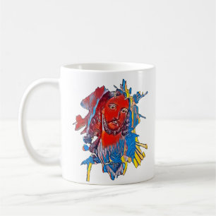 Taza De Café Jesucristo Enfrentar el corazón sagrado Arte abstr