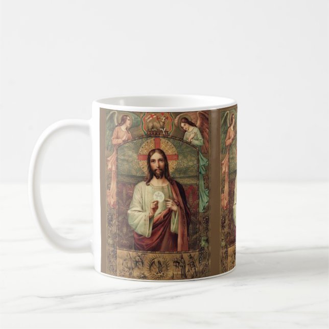 Taza De Café Jesucristo que lleva a cabo los ángeles del (Izquierda)