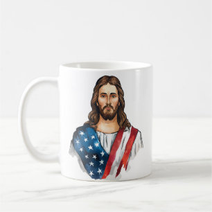 Taza De Café Jesús artístico con bandera estadounidense