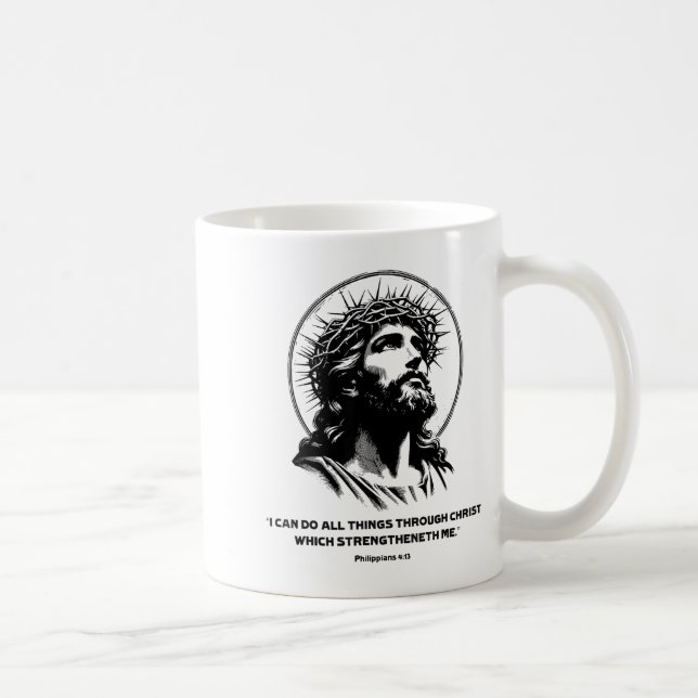Taza De Café Jesus, Bible Verse Philipans 4_13 Christian God  (Derecha)
