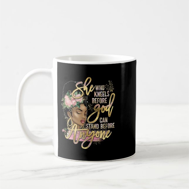 Taza De Café Jesús Chica Negro Ella Que Se Arena Ante Dios Chri (Izquierda)