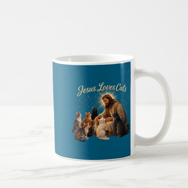 Taza De Café Jesus Loves Cats Christian Cat Lover Jesus Hugs Ca (Derecha)