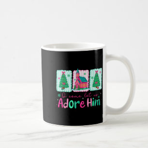 Taza De Café Jesús Navidad Xmas Árbol Preppy Oh Venid Adoremos