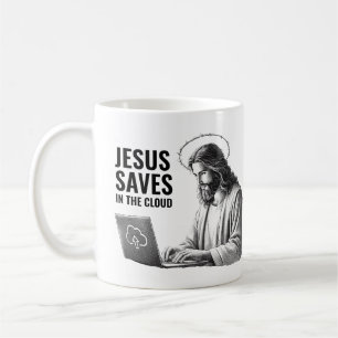 Taza De Café Jesús salva en la nube - Meme divertido de Jesús