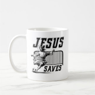 Taza De Café Jesús salva y anota - Meme divertido de fútbol de 