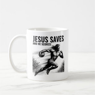 Taza De Café Jesús salva y él anota - Jesús Meme de fútbol