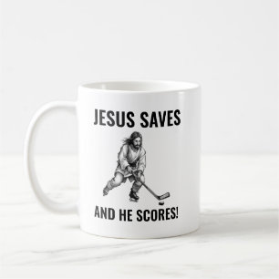 Taza De Café Jesús Salva y Él Anota - Meme de Hockey de Jesús