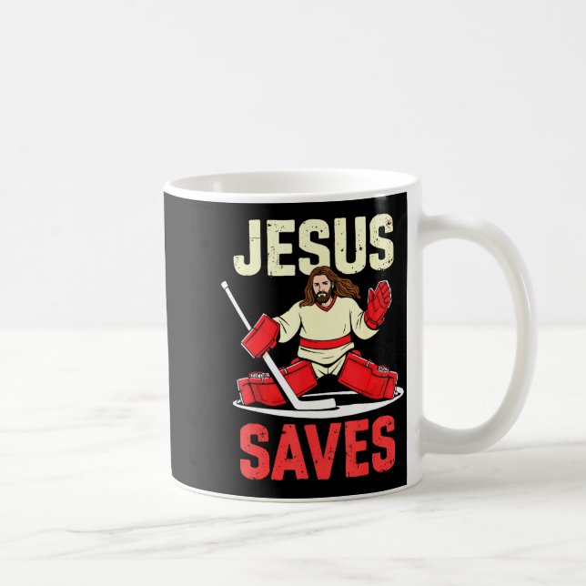 Taza De Café Jesus Saves Ice Hockey Goalie Player Christian Fun (Derecha)