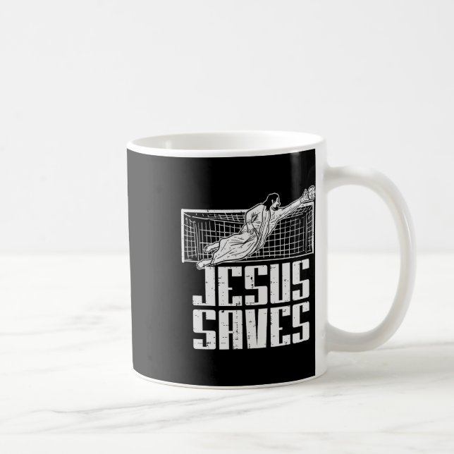 Taza De Café Jesus Saves Soccer Football Christian Goalie Goalk (Derecha)