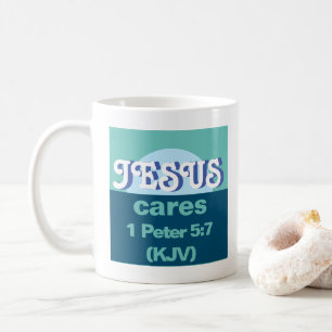 Taza De Café Jesús Se Preocupa. 1 Peter 5:7 (KJV) - Ocean Blue