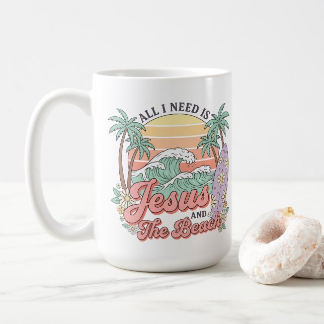 Taza de café Jesús y la playa (Con donut)