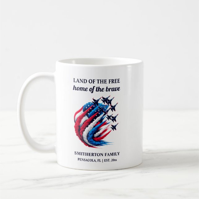 Taza De Café Jets patrióticos de combate azul blanco (Izquierda)