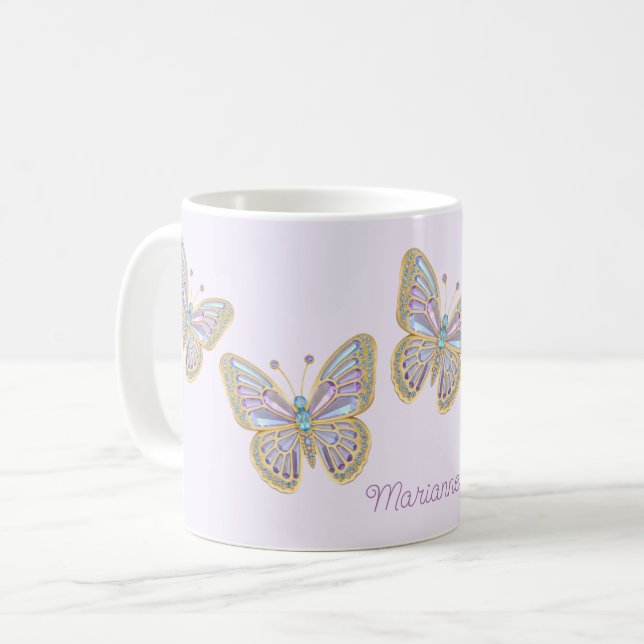Taza De Café Jewel Butterflies Purple Blue Gold (Anverso izquierdo)