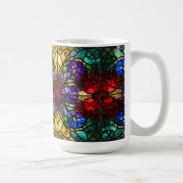 Taza De Café Jewel Tone Floral Stained Glass Art Mug