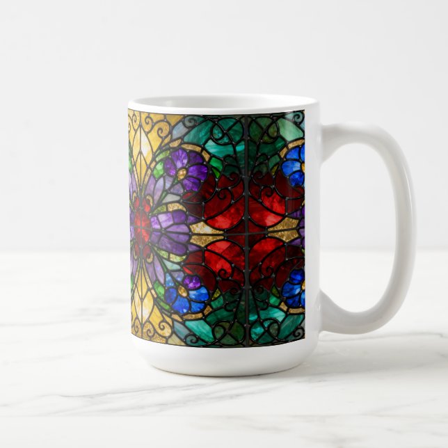 Taza De Café Jewel Tone Floral Stained Glass Art Mug (Derecha)