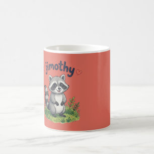 Taza De Café Jimothy Mapache Adorable en el Jardín con Corazone
