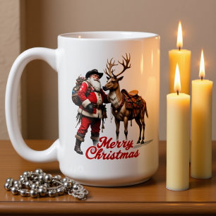 Taza De Café Jinete de sendero Santa y reno