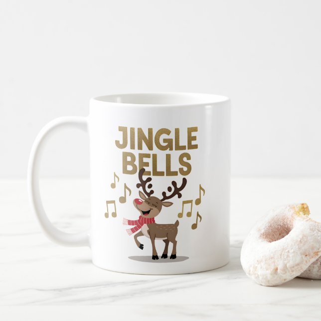 Taza De Café Jingle Bells canta reno Mug (Con donut)