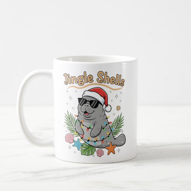 Taza De Café Jingle Shells Tropical Santa Manatee Christmas (Izquierda)