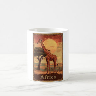 Taza De Café Jirafa con puesta de sol africana -Póster de viaje