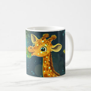 Taza De Café jirafa de dibujos animados linda comiendo hojas de