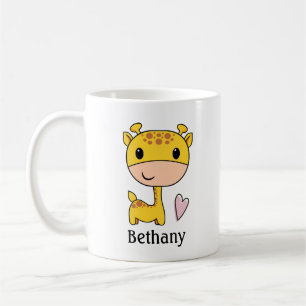 Taza De Café Jirafa Linda Con Corazón Personalizado