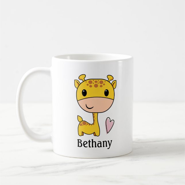 Taza De Café Jirafa Linda Con Corazón Personalizado (Izquierda)