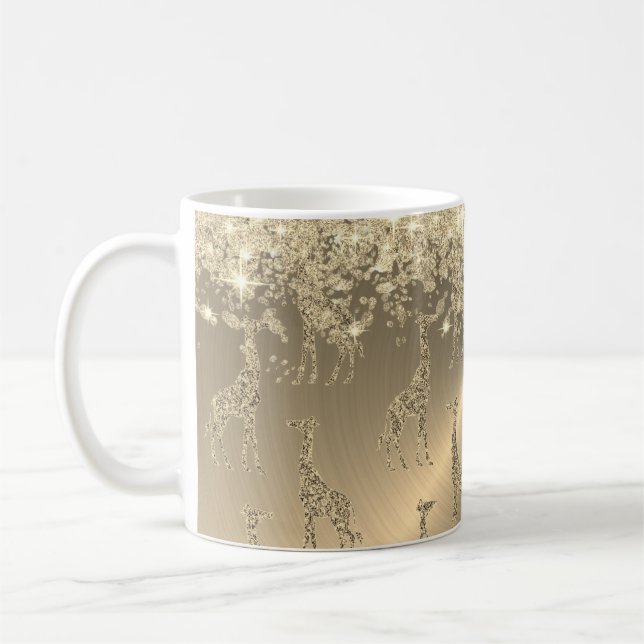 Taza De Café jirafas Purpurinoso sobre el oro glitzy (Izquierda)