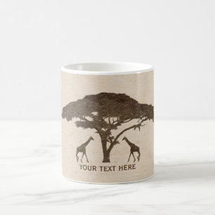 Taza De Café Jirafas Safari Africano & Zoo Jungla Arbol Vintage