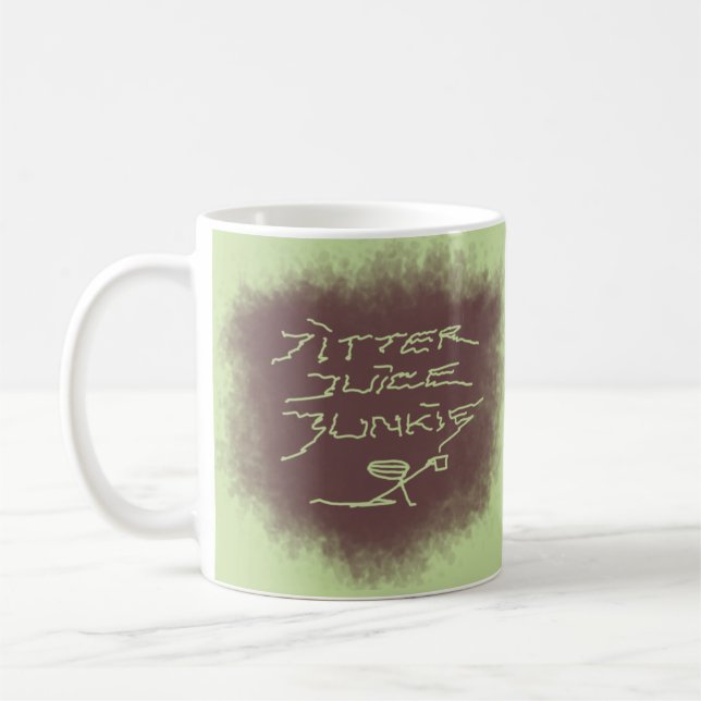 Taza De Café Jitter Juice Junkie - arte de café en verde. (Izquierda)