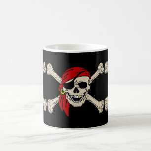 Taza De Café Jolly Roger Pirate Skull Huesos Rojos Bandanna