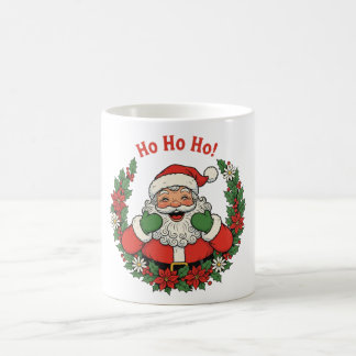 Taza De Café Jolly Santa in a Festive Christmas Wreath