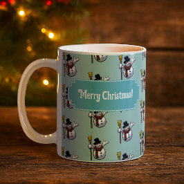 Taza De Café Jolly Snowman Merry Christmas! Pixel Art Pattern