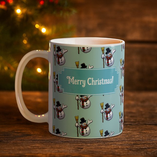 Taza De Café Jolly Snowman Merry Christmas! Pixel Art Pattern (Subido por el creador)