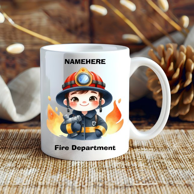 Taza De Café Joven bombero alegre listo para luchar (Subido por el creador)