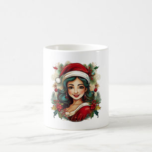 Taza De Café Joven con ropa de santa claus ilustracion