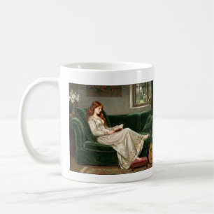 Taza De Café Joven Doncella Pelirroja Hermosa Leyendo Libro Ama