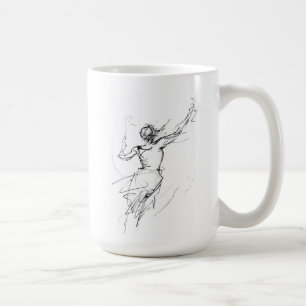 Taza De Café Joven mujer en movimiento resumen de esbozo