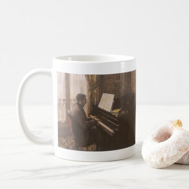 Taza De Café Joven tocando el piano de Gustave Caillebotte (Con donut)