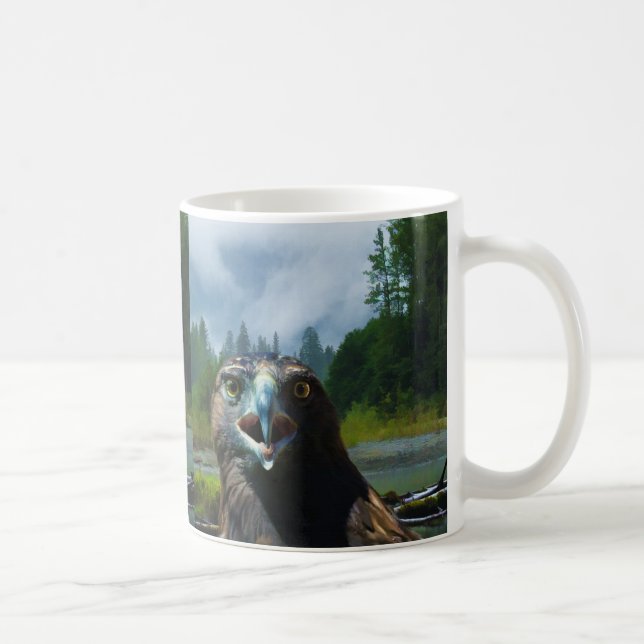 Taza De Café Jóvenes águilas baldosas y río Misty Alaskan (Derecha)