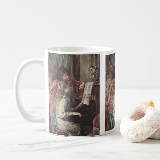 Taza De Café Jóvenes Chicas en el piano por Pierre Renoir (Con donut)